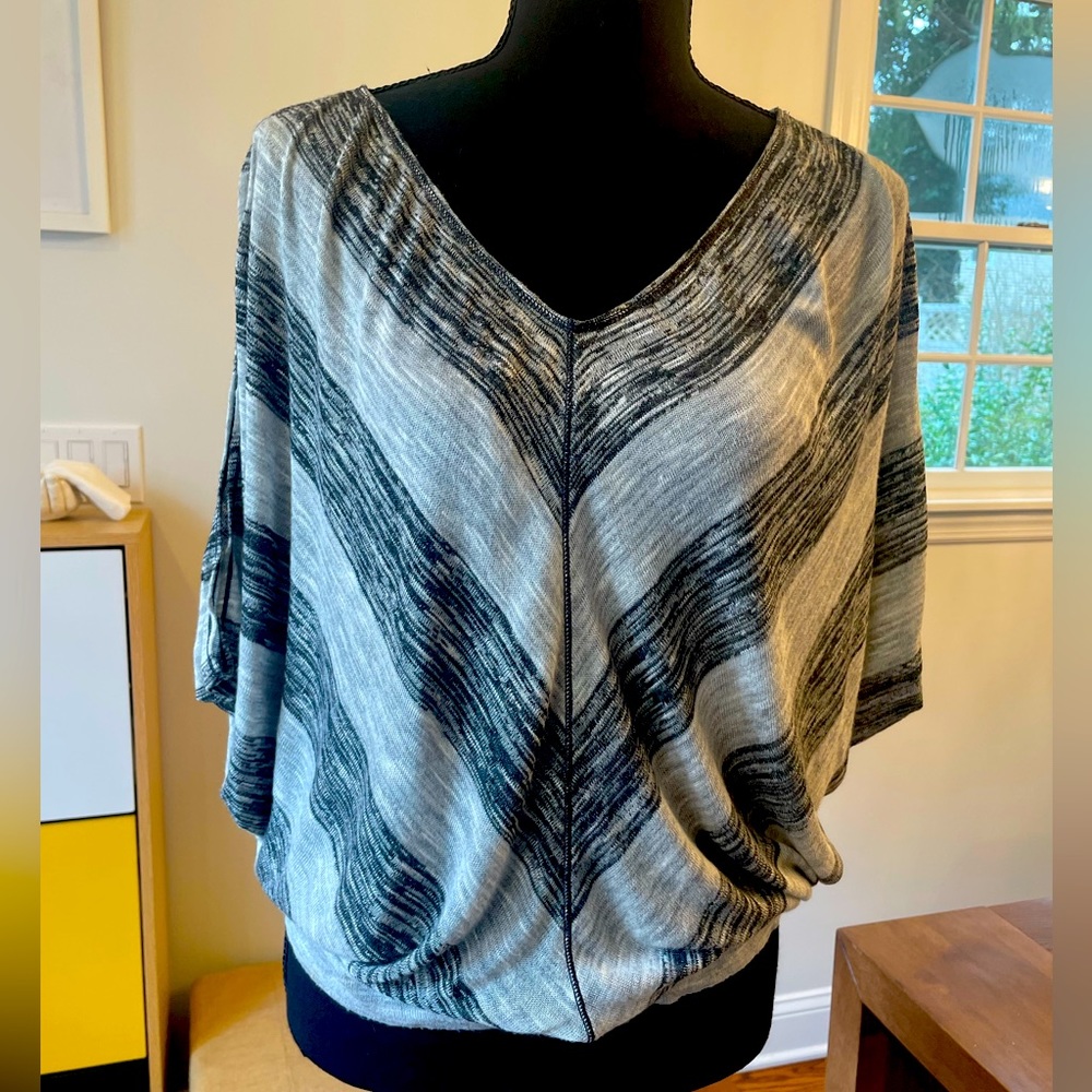 Max Studio; gray striped shirt; size small